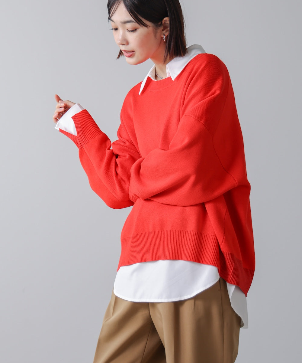 ラスト1点⭐︎ノーソーイングニット　ジョーゼットコンビ　ブルー ゆるニットセットレイヤードプルオーバー［10/31発送予定］