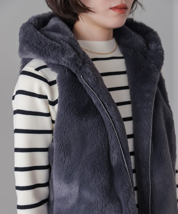 フェイクシープフード付ファーベスト［11/13発送予定］