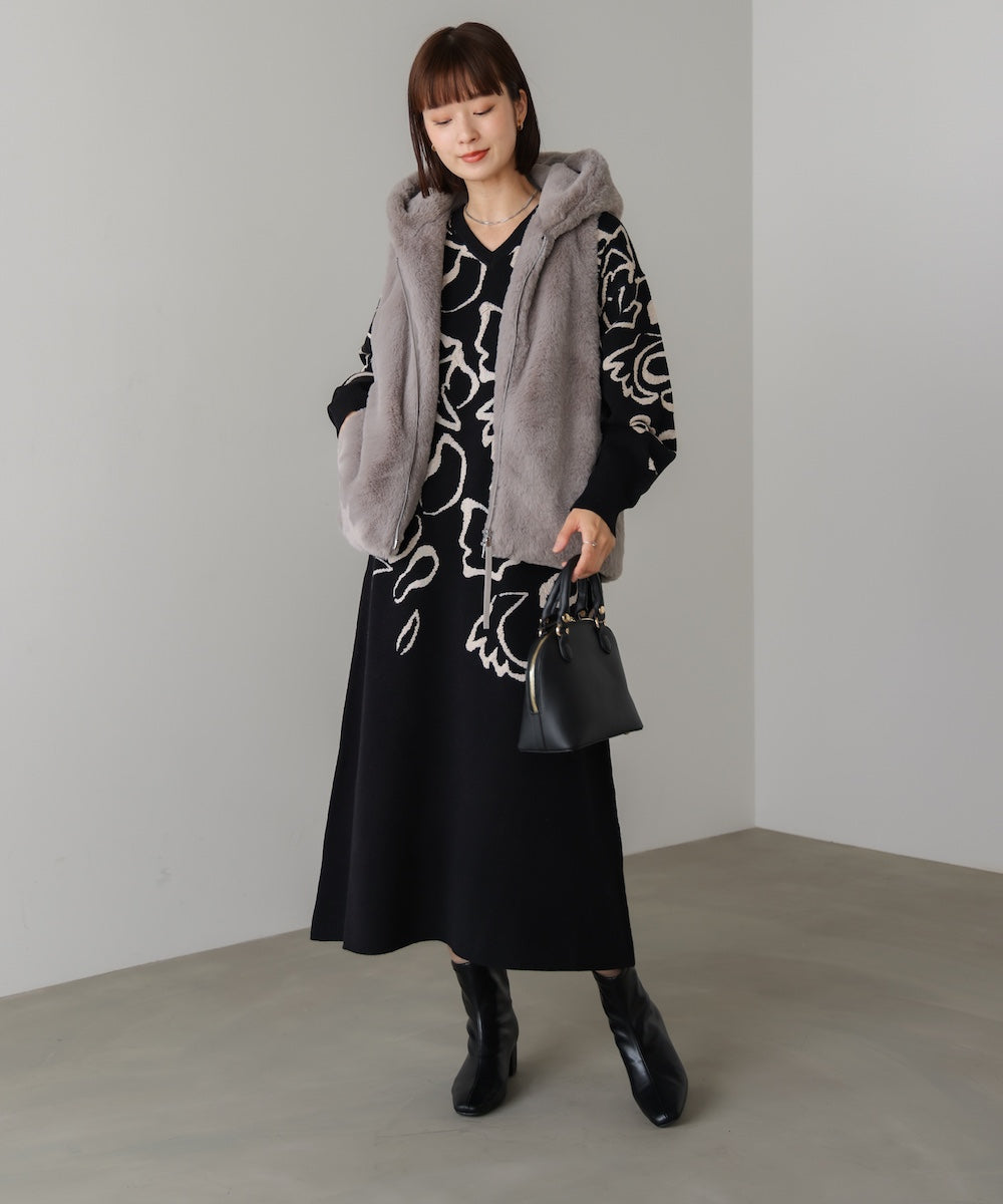 フェイクシープフード付ファーベスト［11/13発送予定］