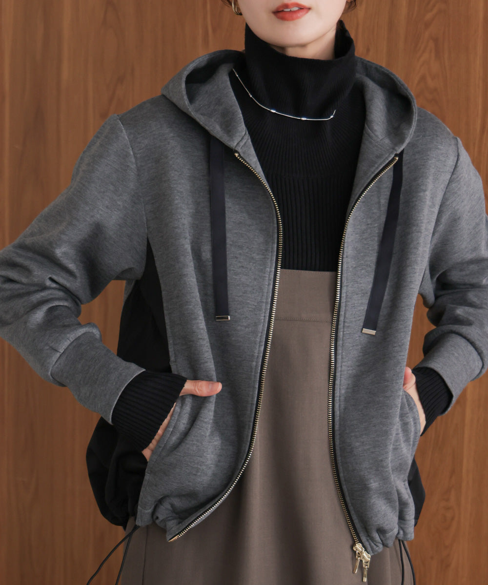 パウンドストレッチサイド異素材パーカー