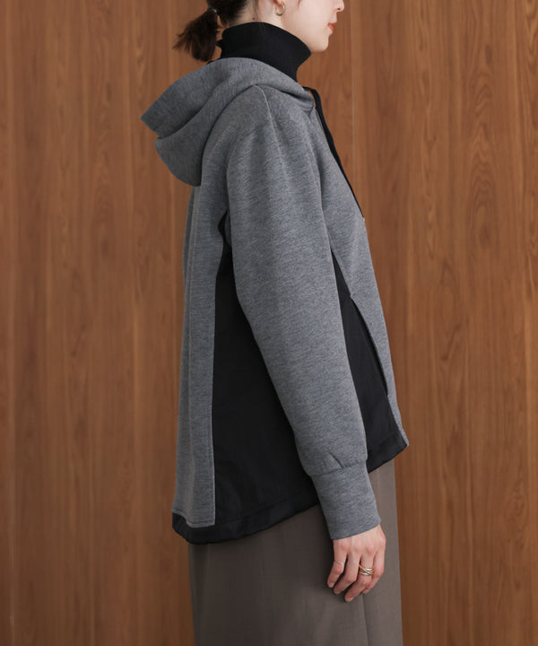 パウンドストレッチサイド異素材パーカー