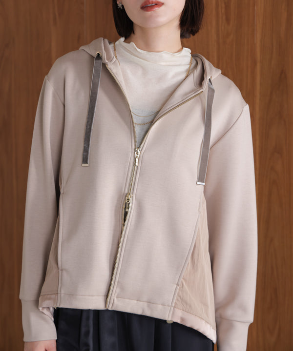 パウンドストレッチサイド異素材パーカー