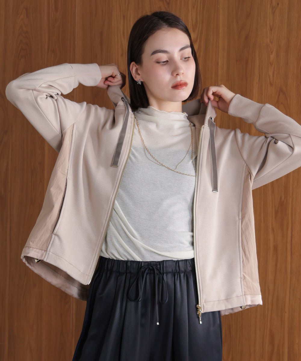 パウンドストレッチサイド異素材パーカー