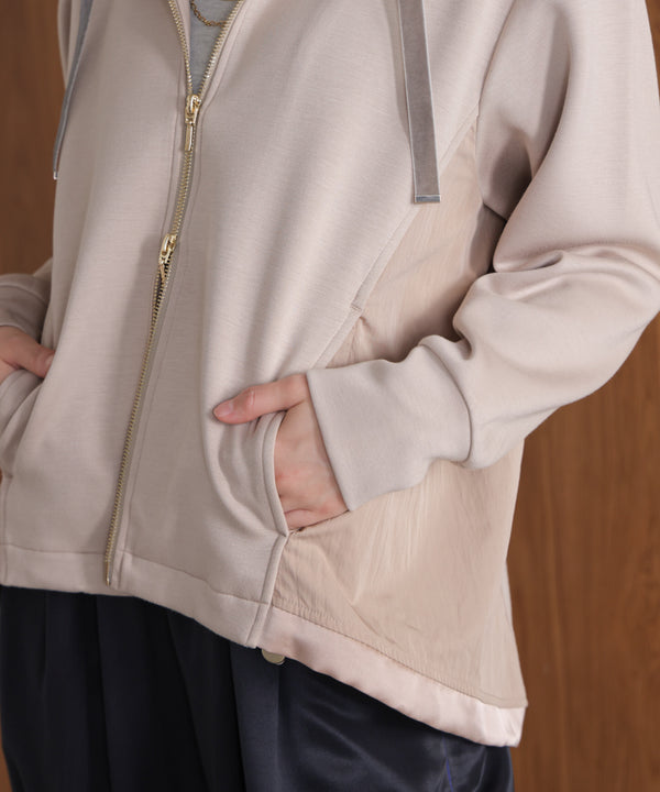 パウンドストレッチサイド異素材パーカー