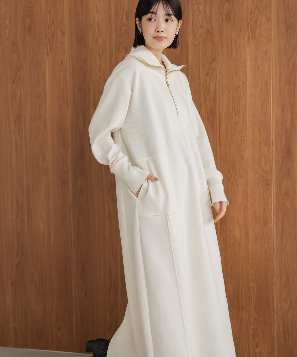 ウールライクメルトンハーフジップワンピース