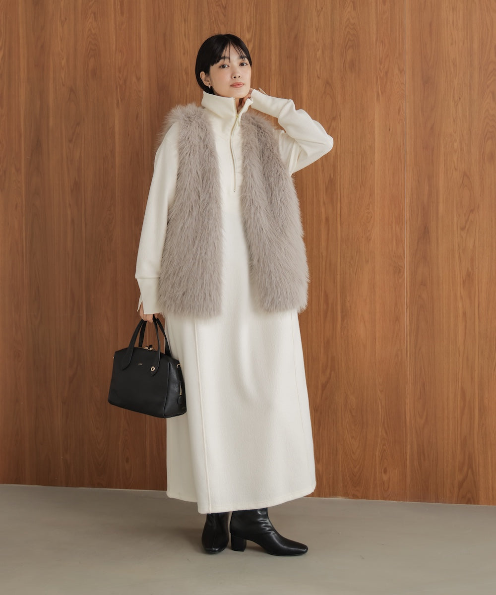 ウールライクメルトンハーフジップワンピース［11/28発送予定］