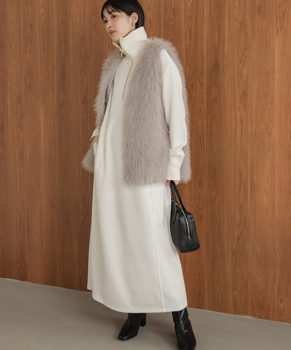 ウールライクメルトンハーフジップワンピース［11/28発送予定］