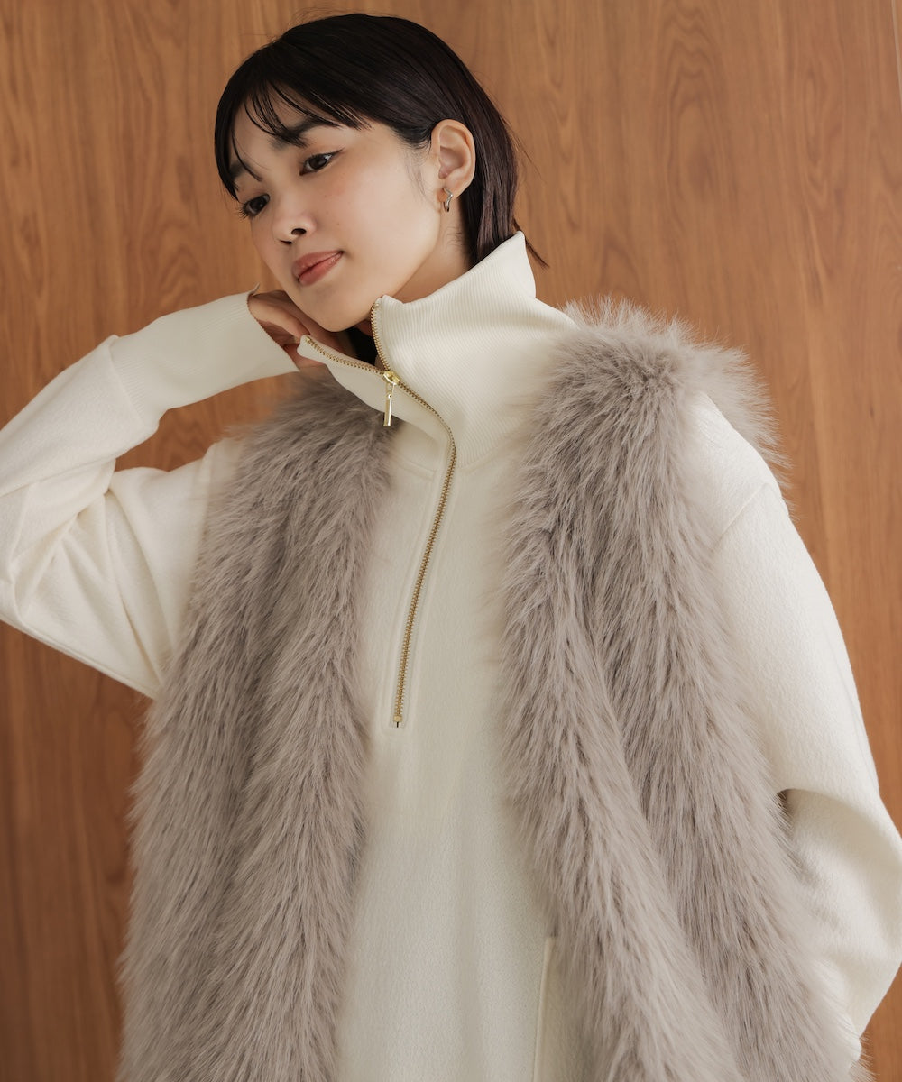 ウールライクメルトンハーフジップワンピース［11/28発送予定］