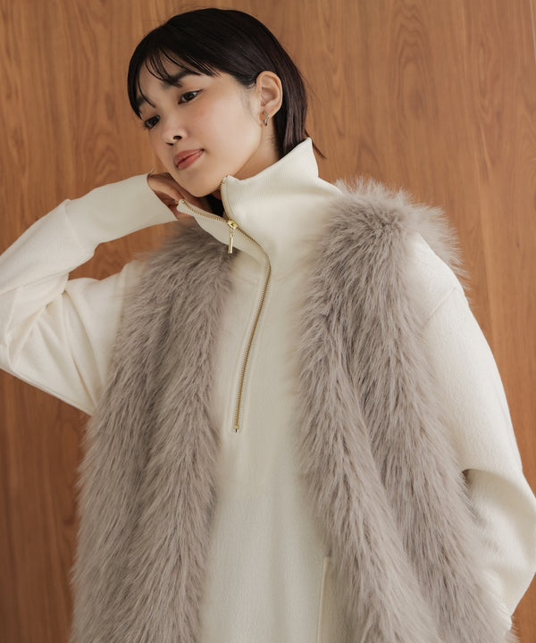 ウールライクメルトンハーフジップワンピース［11/28発送予定］