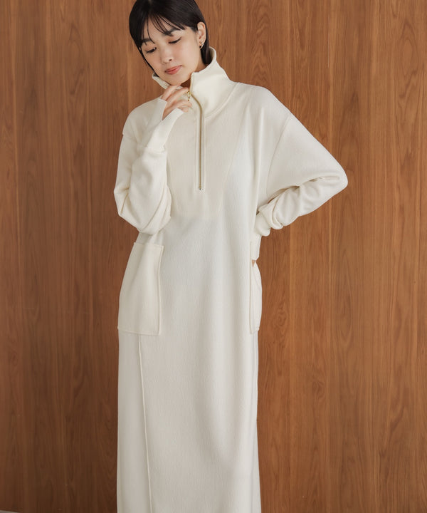 ウールライクメルトンハーフジップワンピース［11/28発送予定］