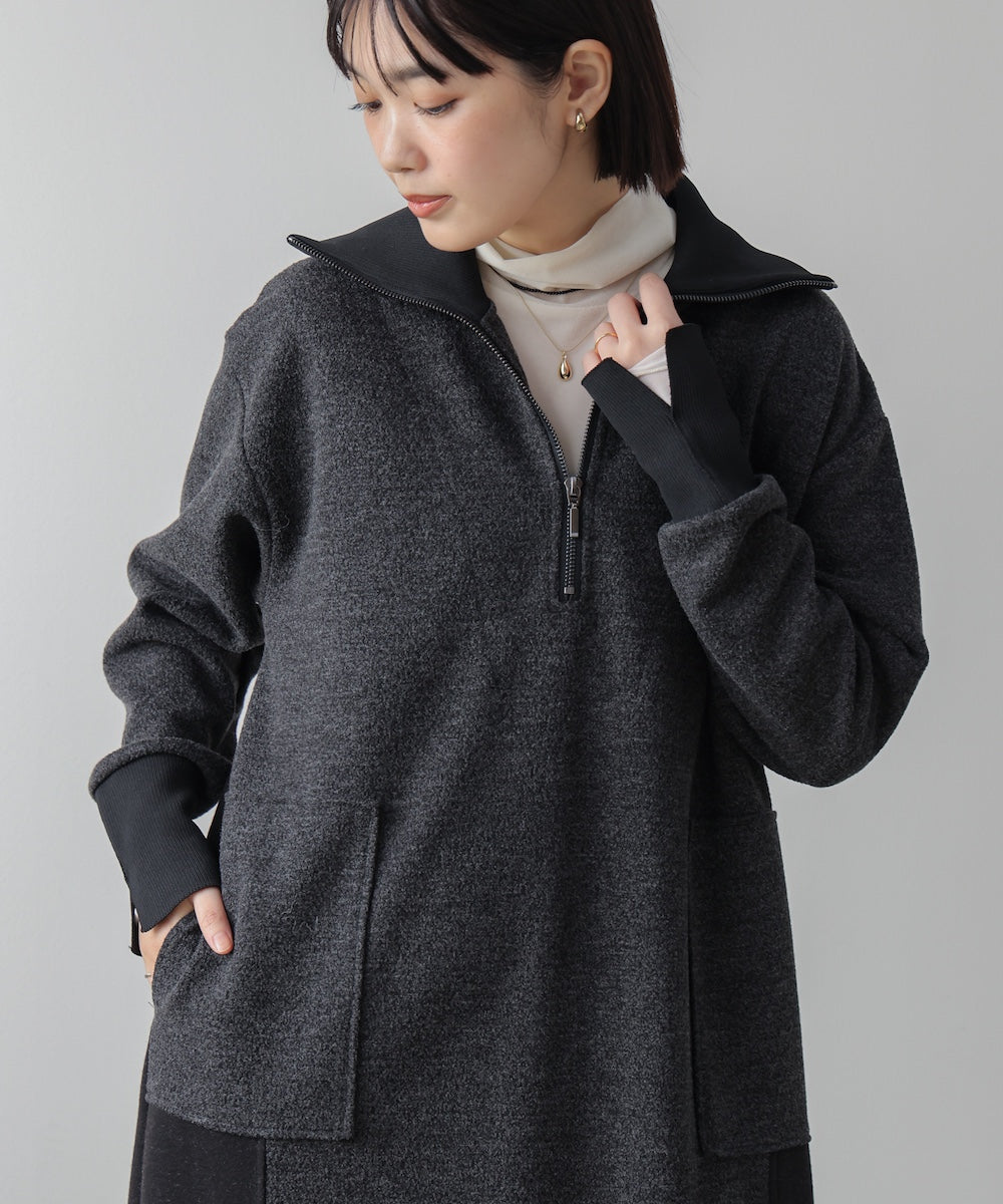 ウールライクメルトンハーフジップワンピース［11/28発送予定］