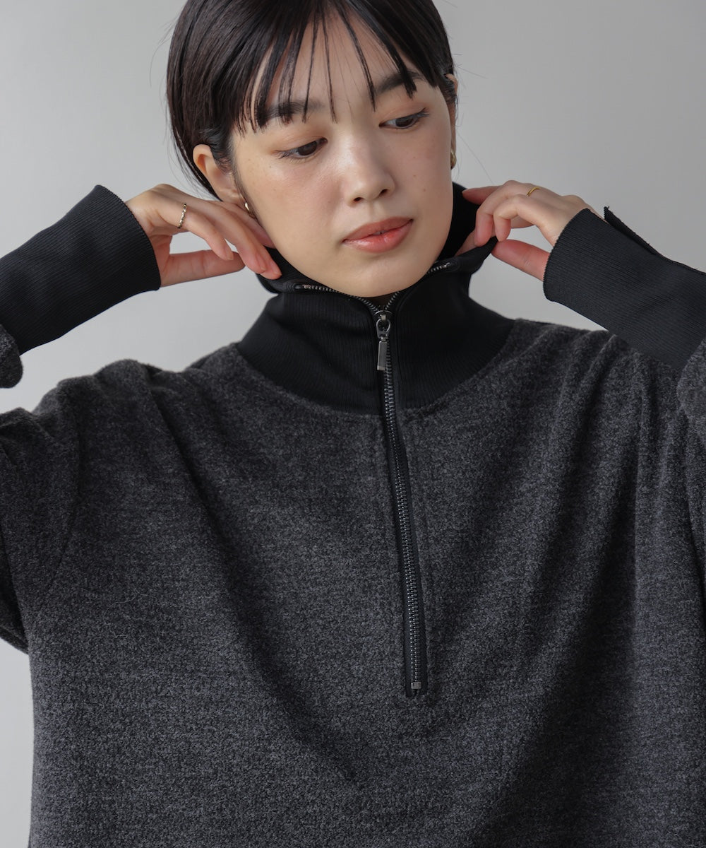 ウールライクメルトンハーフジップワンピース［11/28発送予定］