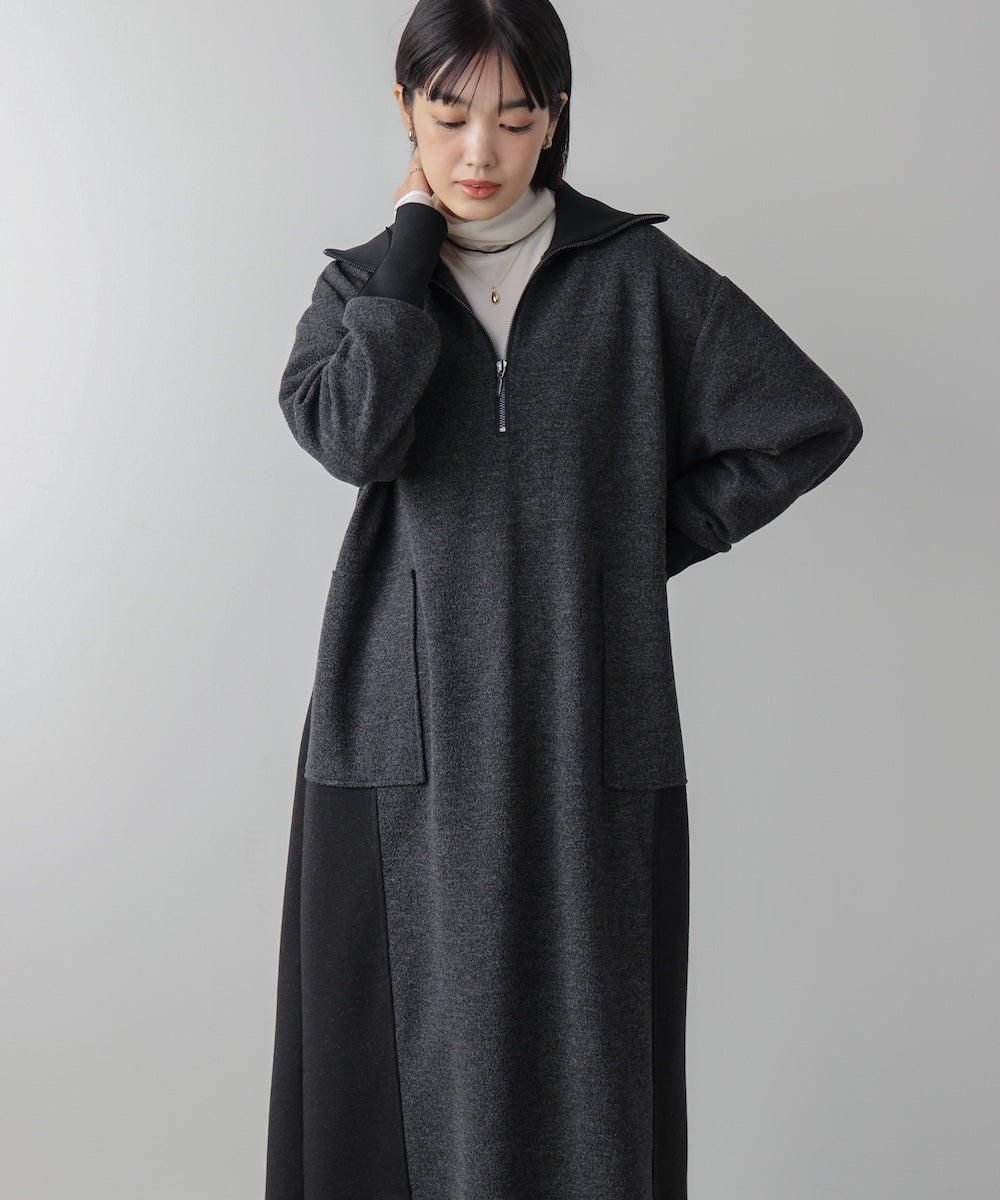 ウールライクメルトンハーフジップワンピース［11/28発送予定］