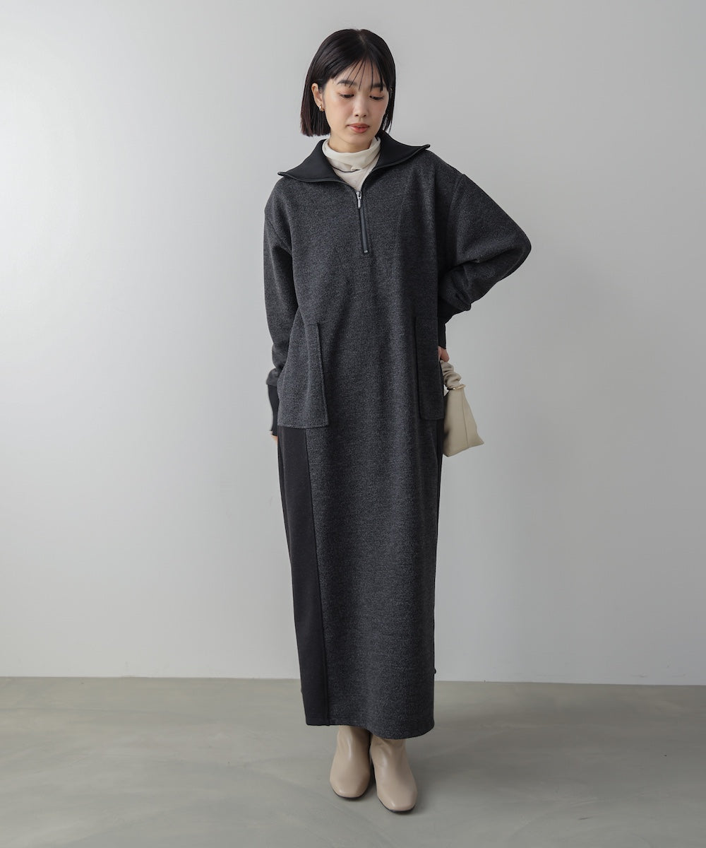ウールライクメルトンハーフジップワンピース［11/28発送予定］