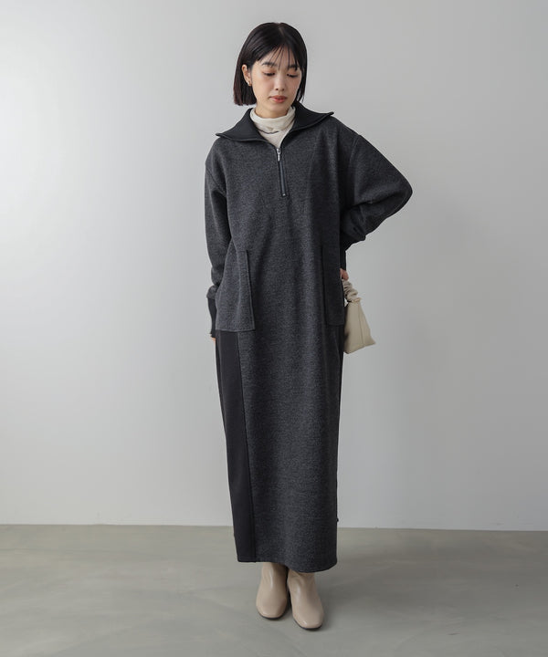 ウールライクメルトンハーフジップワンピース［11/28発送予定］