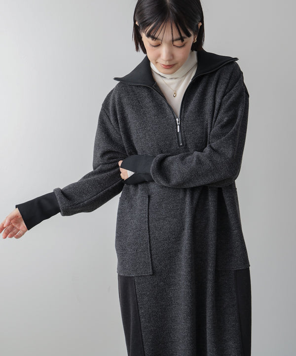 ウールライクメルトンハーフジップワンピース［11/28発送予定］