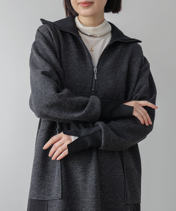 ウールライクメルトンハーフジップワンピース［11/28発送予定］