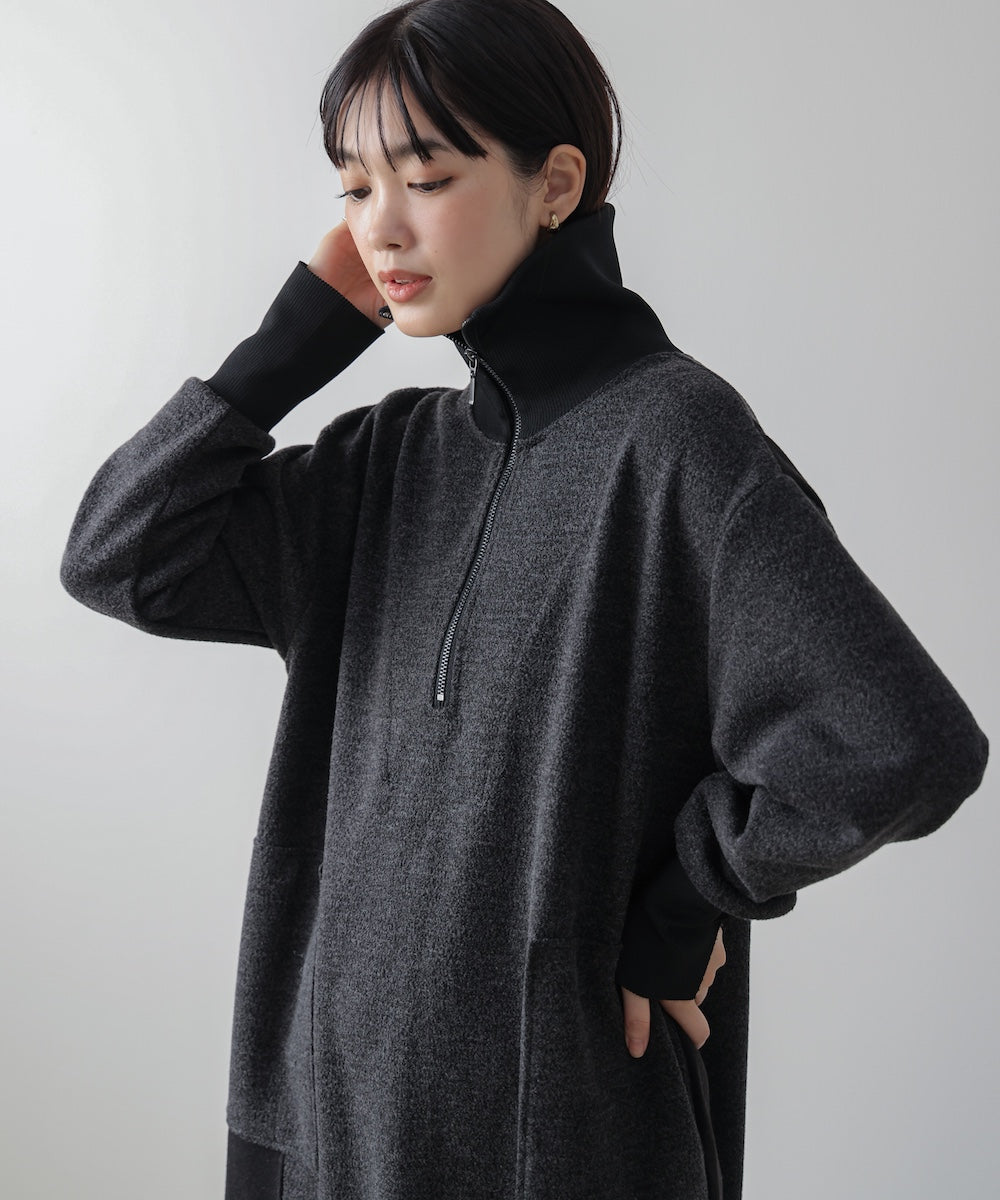 ウールライクメルトンハーフジップワンピース