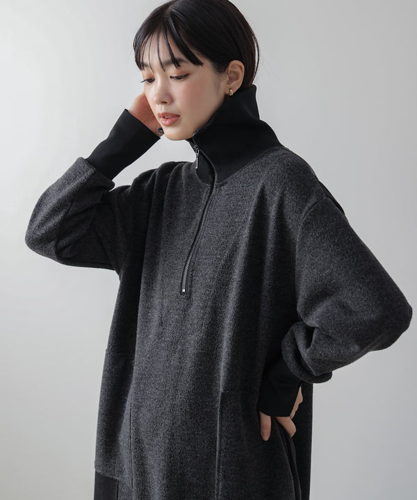 ウールライクメルトンハーフジップワンピース［11/28発送予定］