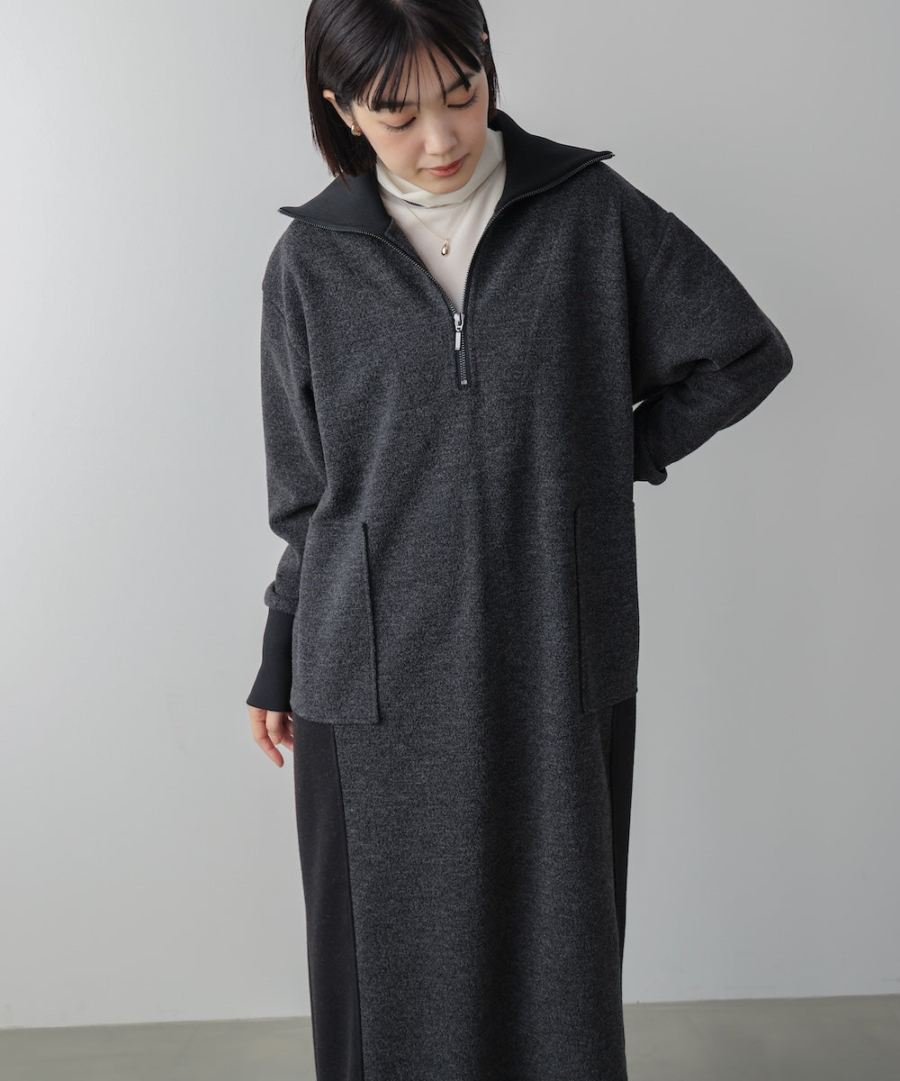 ウールライクメルトンハーフジップワンピース［11/28発送予定］