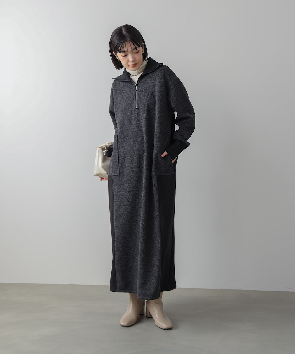 ウールライクメルトンハーフジップワンピース［11/28発送予定］
