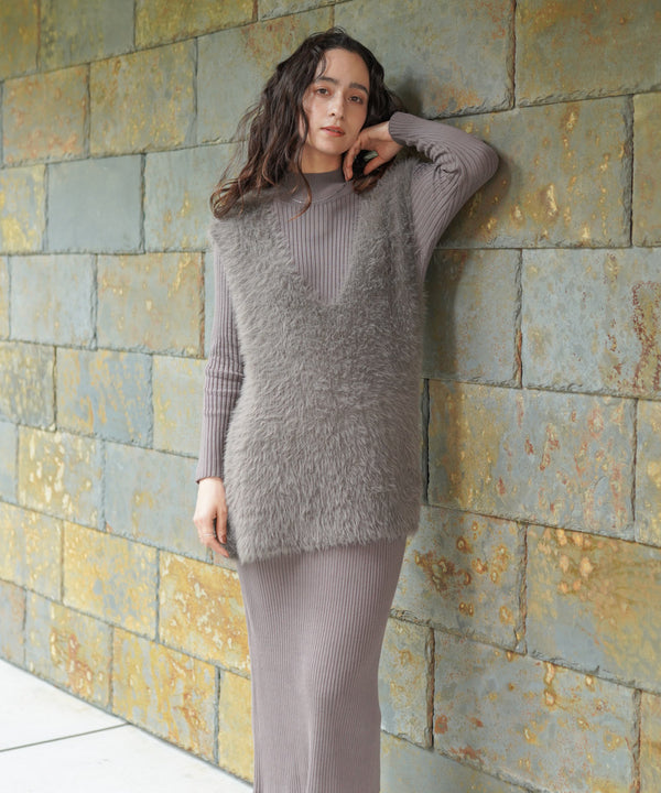 シャギーチュニックリブワンピースセット