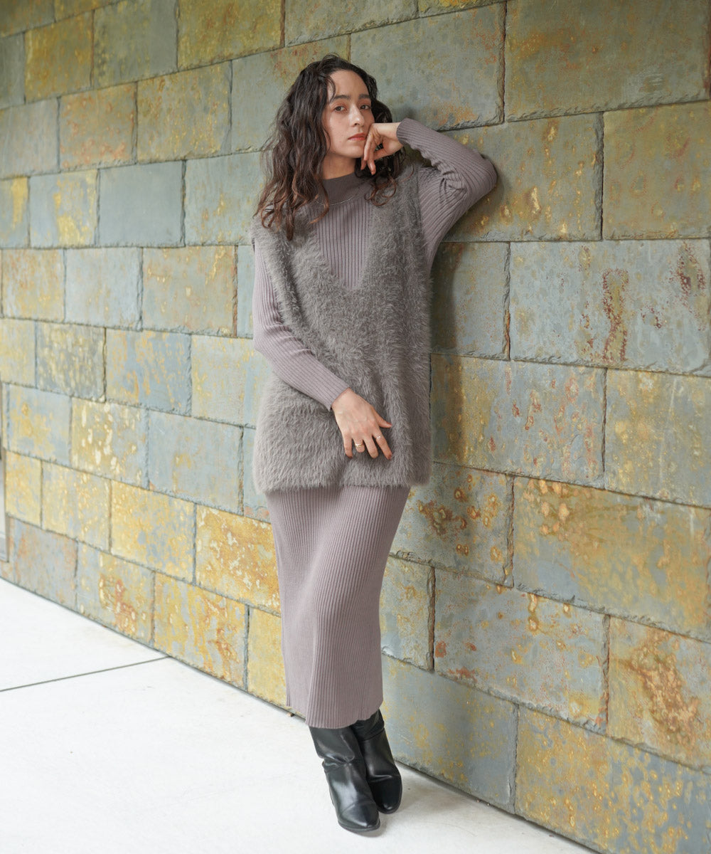 シャギーチュニックリブワンピースセット