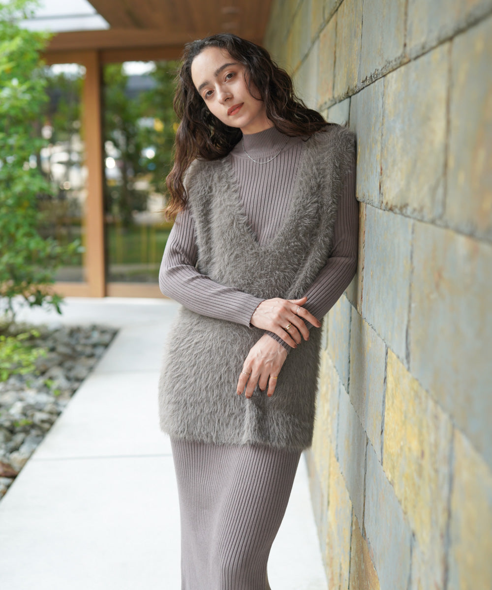 ブージュルード（Bou Jeloud）/【2点セット】シャギーチュニックリブワンピースセット シャギーチュニックリブワンピースセット