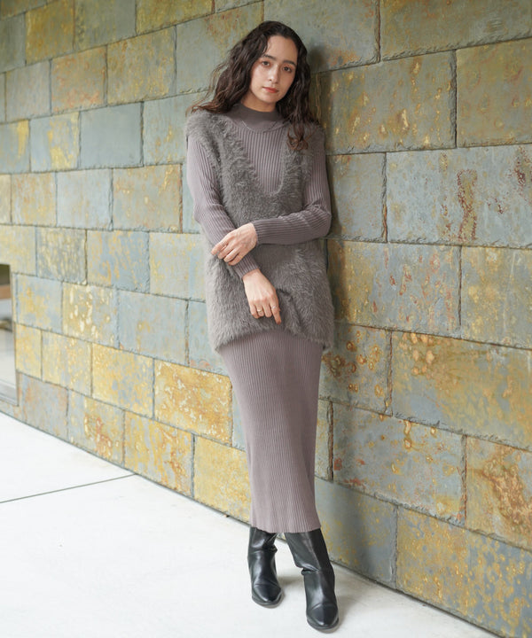 シャギーチュニックリブワンピースセット