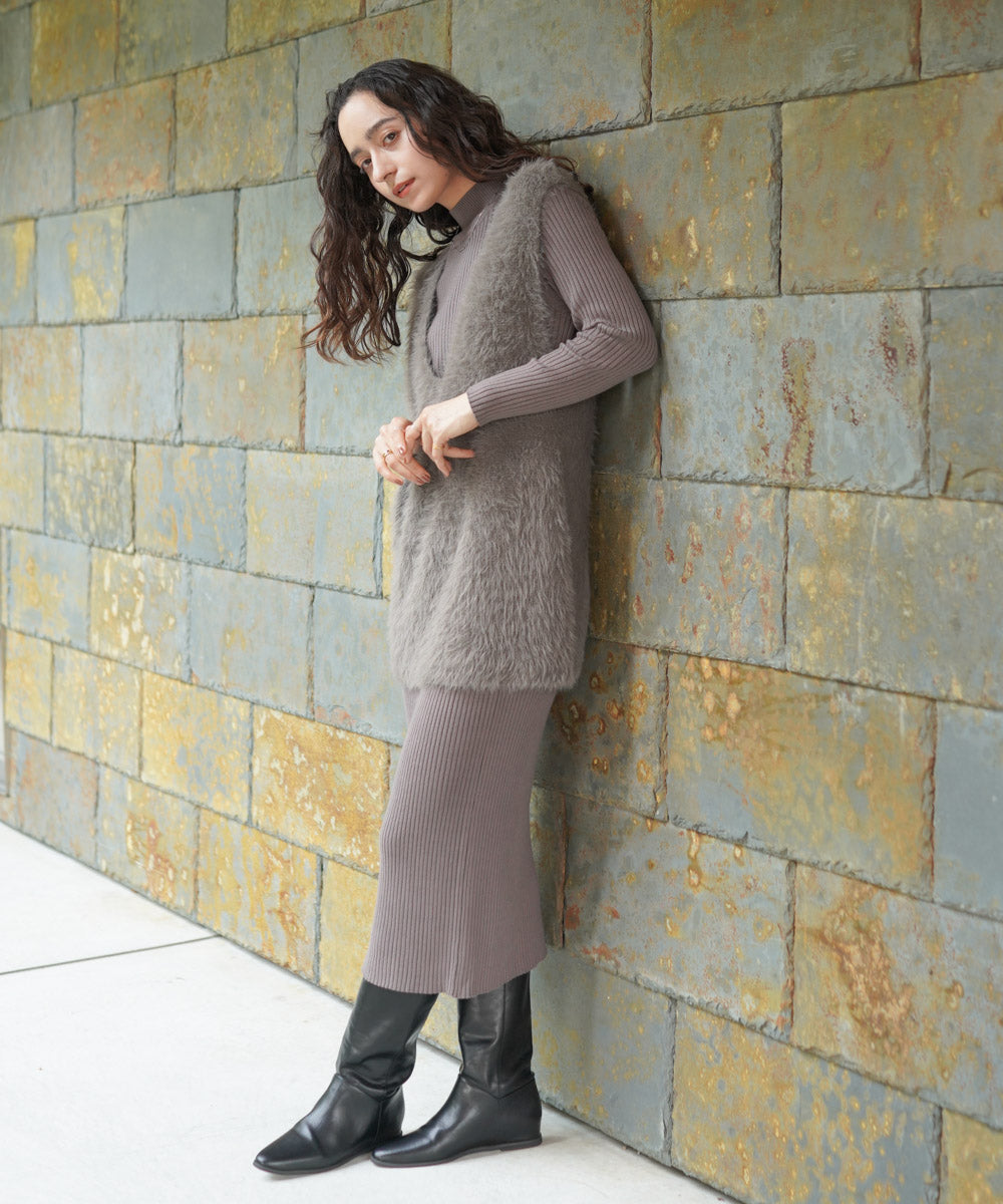 シャギーチュニックリブワンピースセット