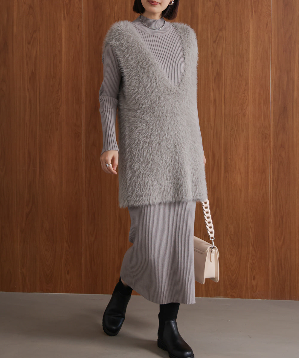 シャギーチュニックリブワンピースセット