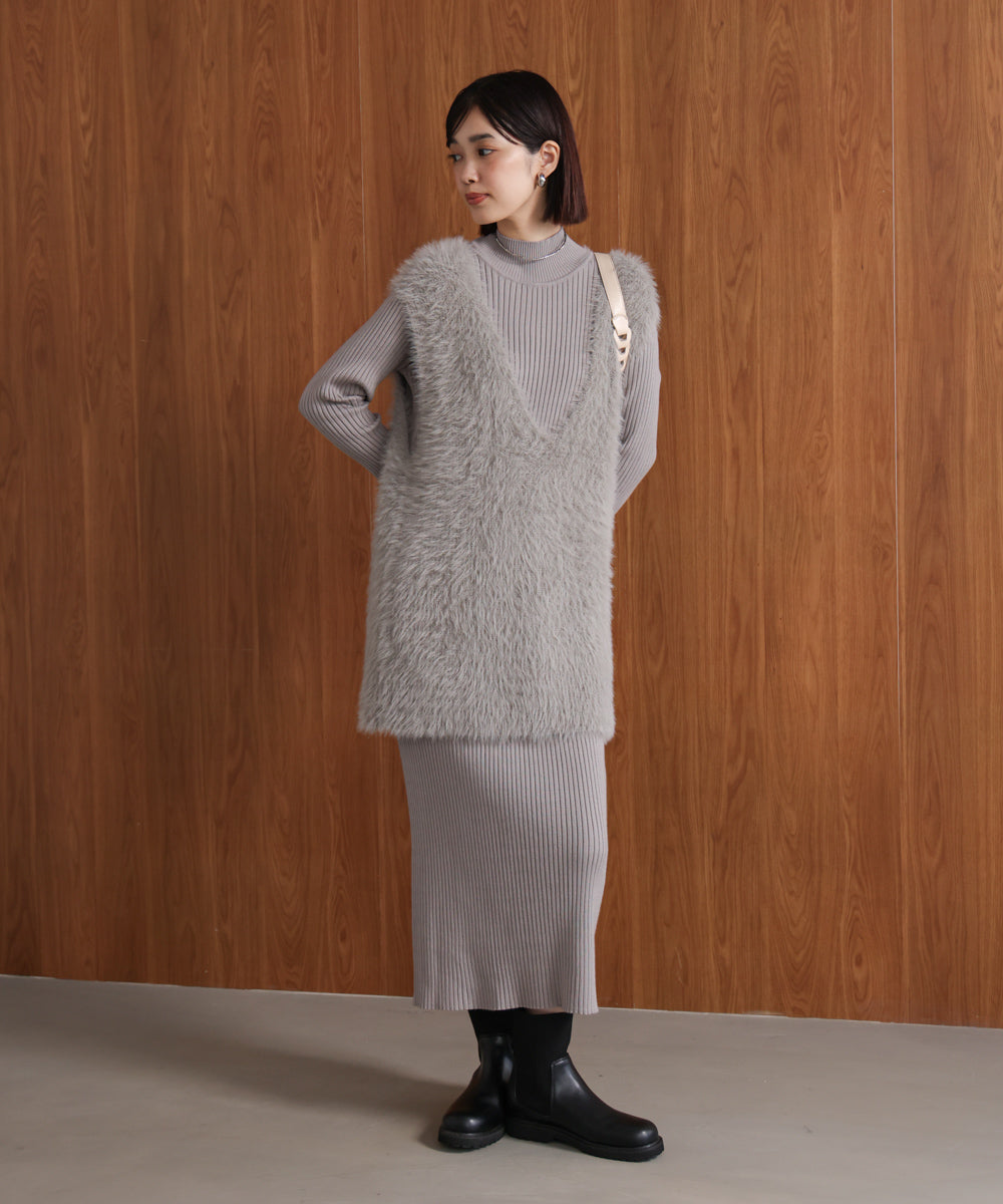 シャギーチュニックリブワンピースセット