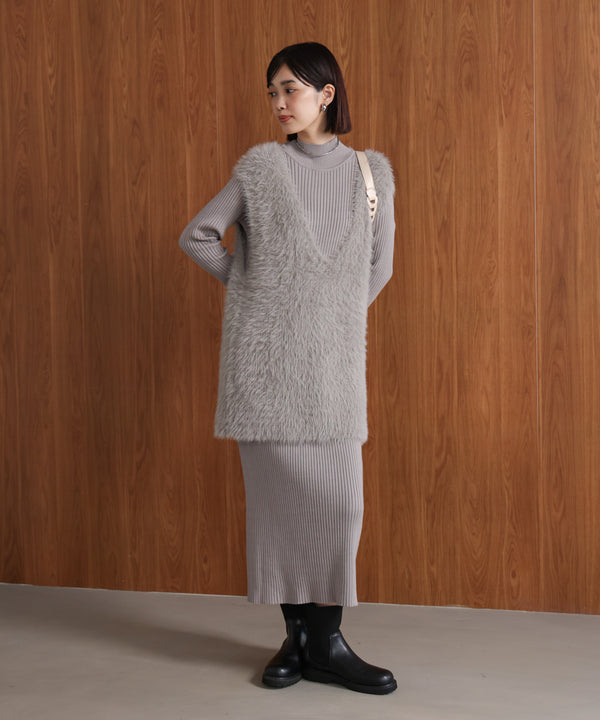 シャギーチュニックリブワンピースセット