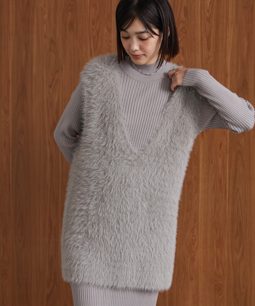 シャギーチュニックリブワンピースセット