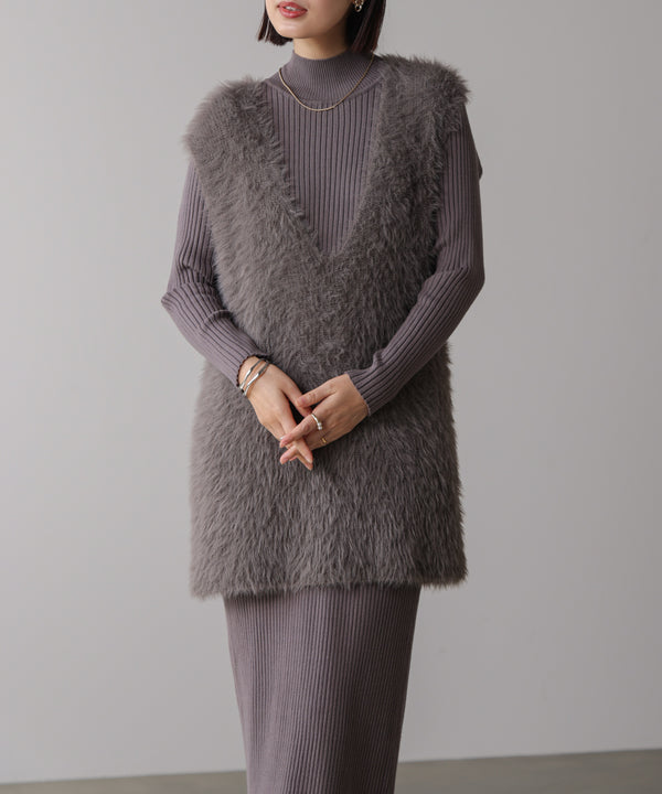 シャギーチュニックリブワンピースセット