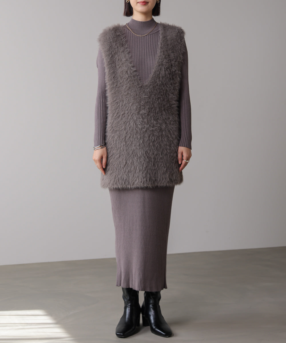 シャギーチュニックリブワンピースセット