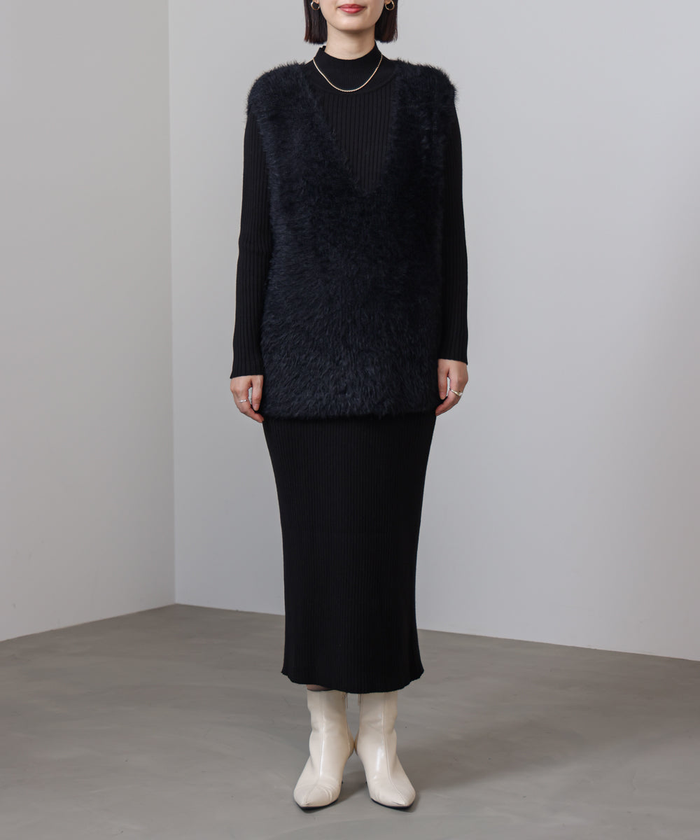 シャギーチュニックリブワンピースセット