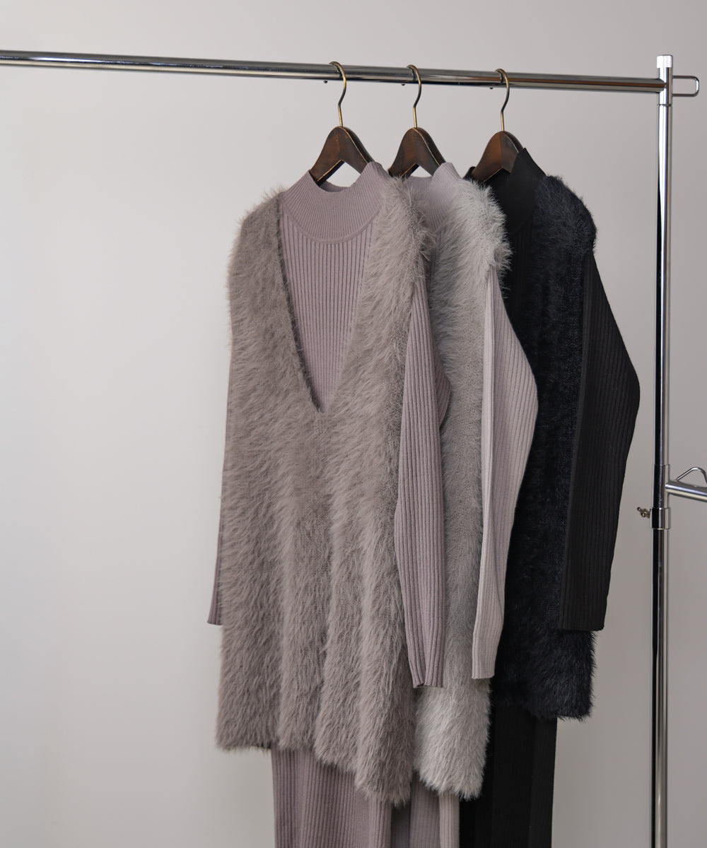 シャギーチュニックリブワンピースセット