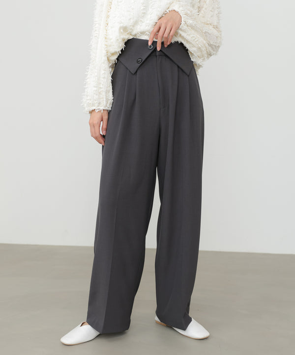 ウエストフラップ釦ワイドタックパンツ