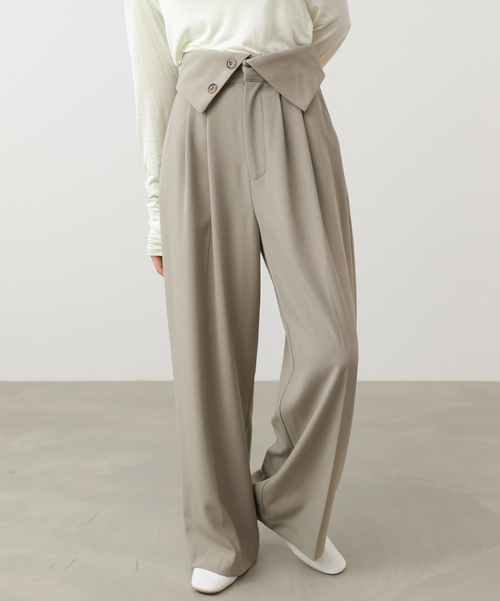 ウエストフラップ釦ワイドタックパンツ
