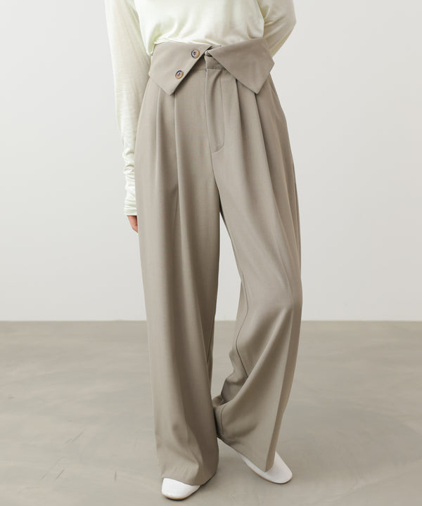 ウエストフラップ釦ワイドタックパンツ
