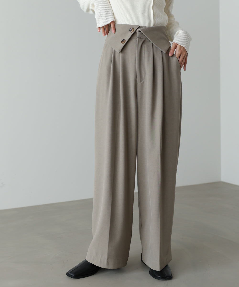 ウエストフラップ釦ワイドタックパンツ