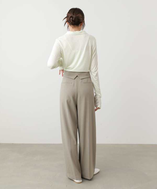 ウエストフラップ釦ワイドタックパンツ