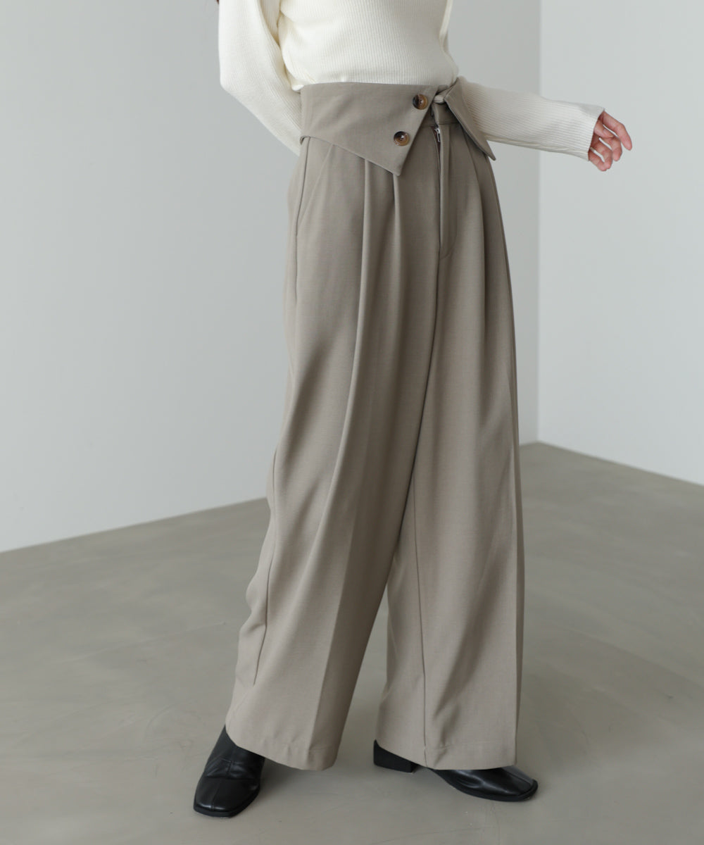 ウエストフラップ釦ワイドタックパンツ