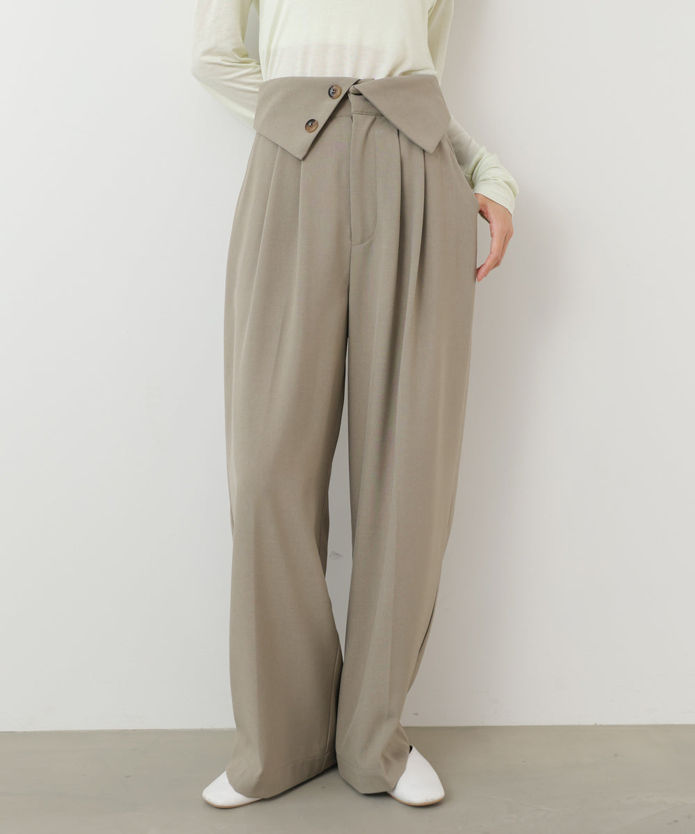 ウエストフラップ釦ワイドタックパンツ