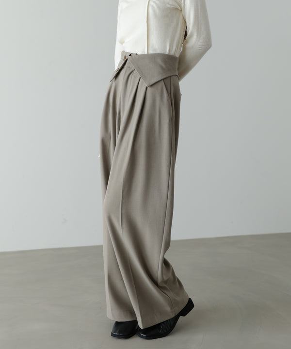 ウエストフラップ釦ワイドタックパンツ