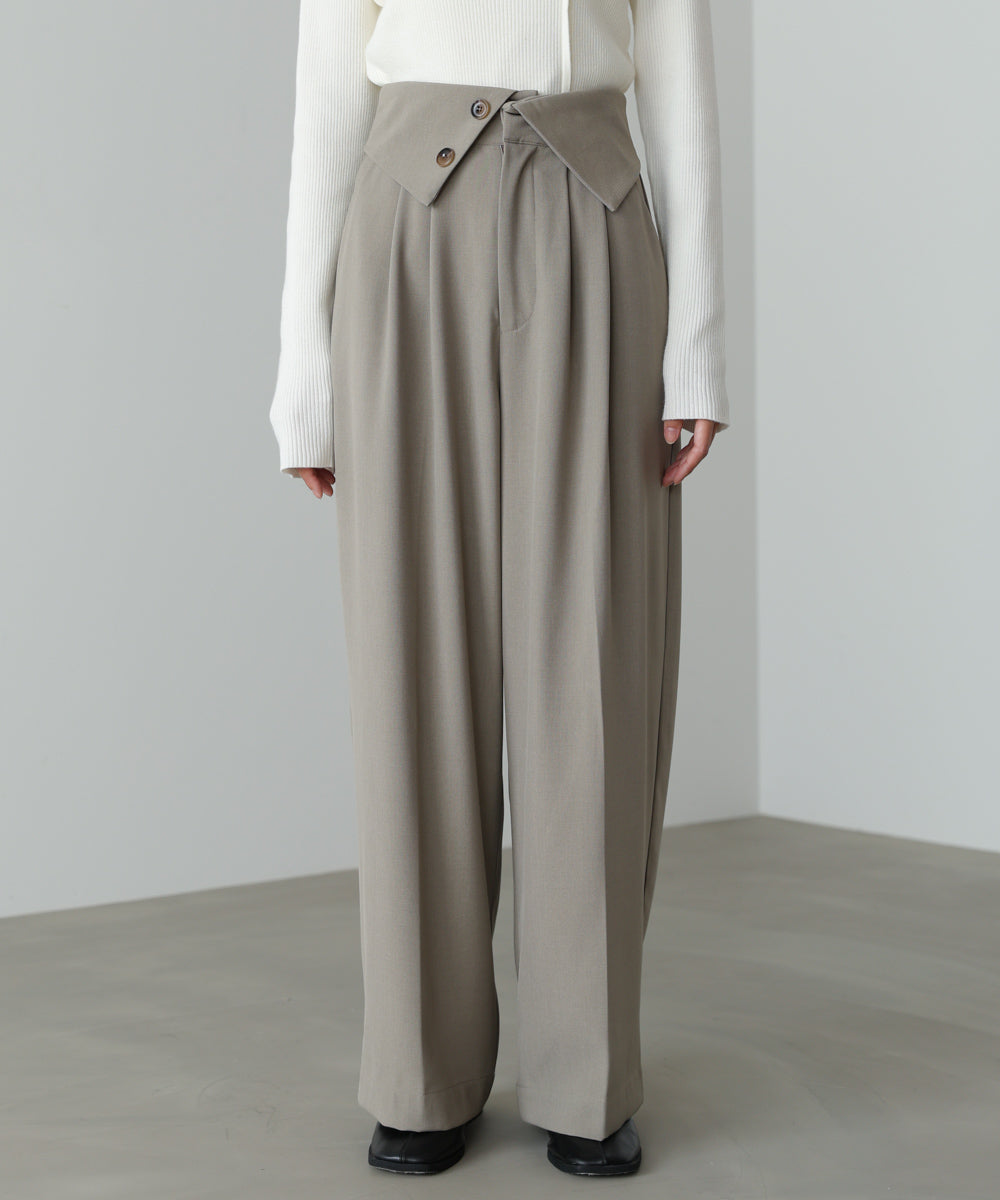 ウエストフラップ釦ワイドタックパンツ