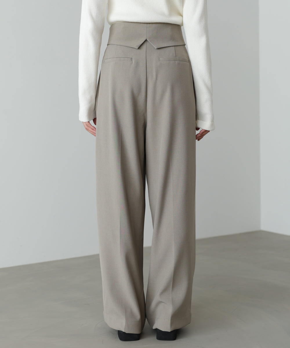 ウエストフラップ釦ワイドタックパンツ