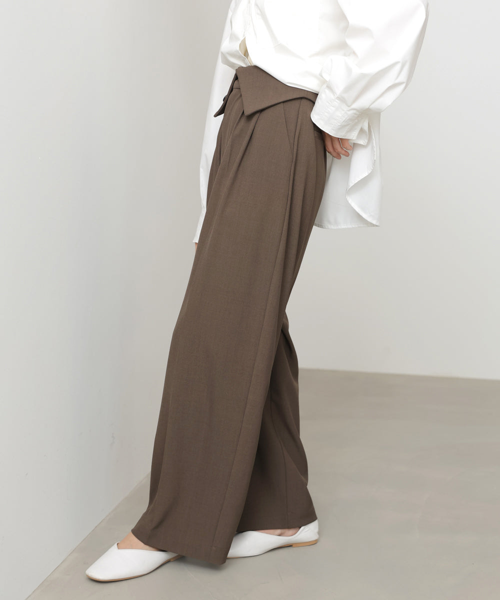 ウエストフラップ釦ワイドタックパンツ
