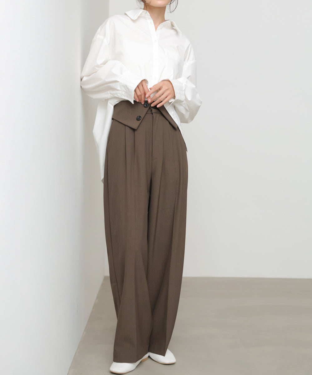 ウエストフラップ釦ワイドタックパンツ